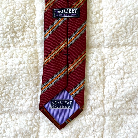 J Z Richards Gallery Handmade Silk & Cotton Italian Maroon Red Stripe Power Tie - Picture 2 of 6